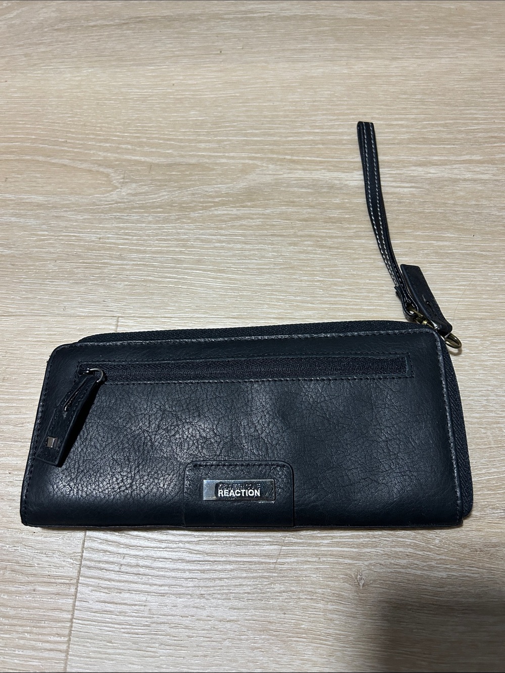 Kenneth Cole Reaction Black Leather Wristlet Wallet with Zip Pocket
